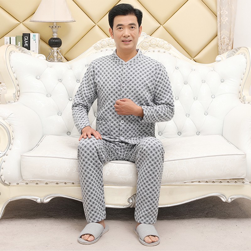老年人三层加厚睡衣睡裤男纯棉家居服套装秋冬保暖内衣爸爸起居服