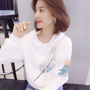 韩版 卫衣女2021早春新款 宽松套头连帽长袖 大码 上衣秋 薄款 含棉