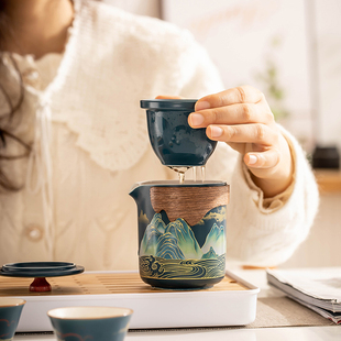便携式 户外茶壶便携包一壶三杯露营泡茶壶泡茶 旅行功夫h茶具套装