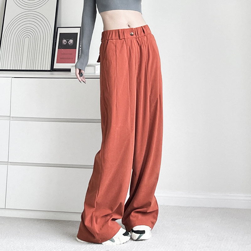 砖红色阔腿裤女冬季大码胖mm宽松显瘦遮肉休闲裤小个子高腰拖地裤