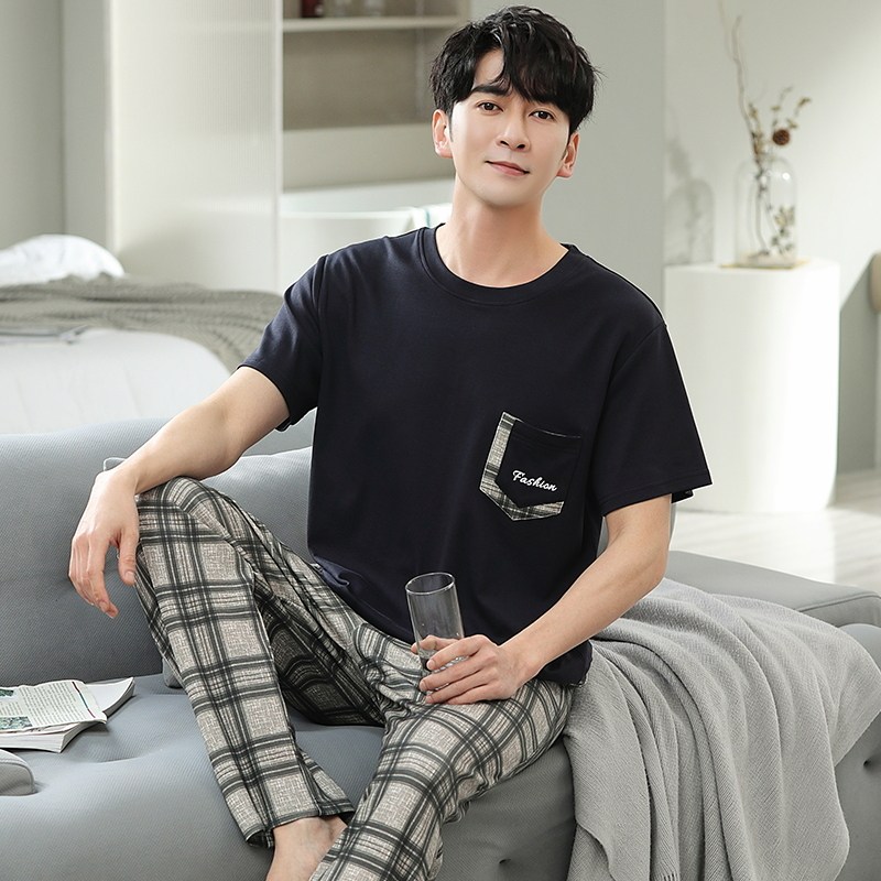 纯棉大尺码睡衣男士短袖长裤夏季加肥加大250斤300斤家居服5XL6XL