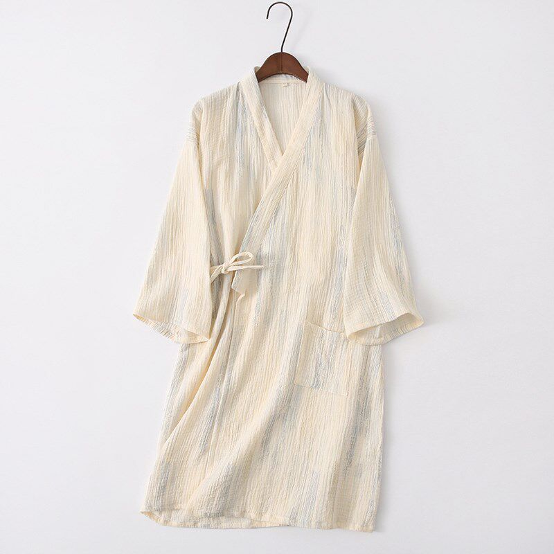 春夏全棉纱布女士长袖日式和服睡裙和风睡衣绉纱棉麻汗蒸服浴衣