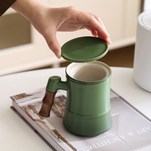 陶瓷竹林听风高升杯水杯u大容量茶水分离杯子办公杯茶具定制