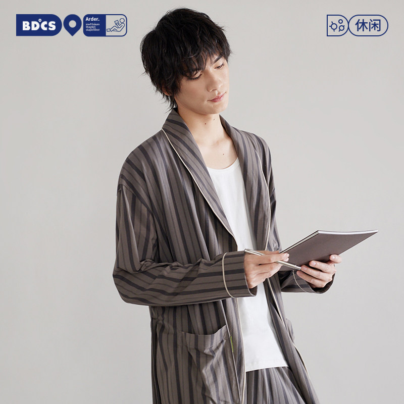 睡衣男士春夏款夏季纯棉长袖睡袍高级感男款长袍大码家居服套装