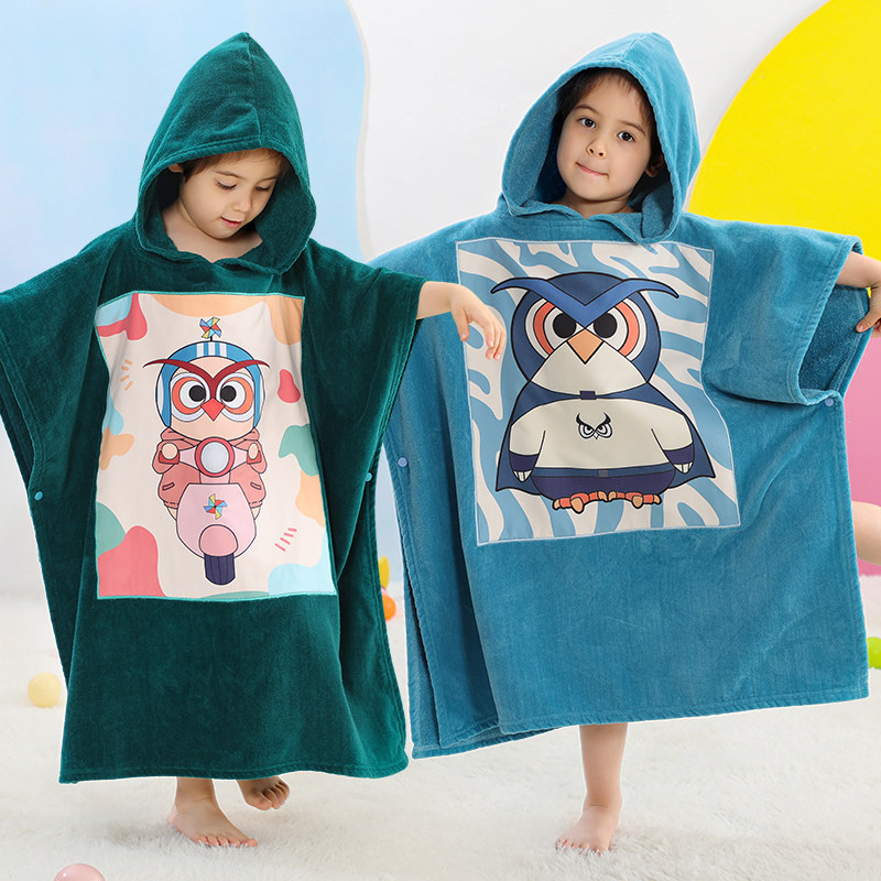浴巾儿童浴袍男童女孩斗篷带帽游泳家用纯棉吸水速干20221新款夏