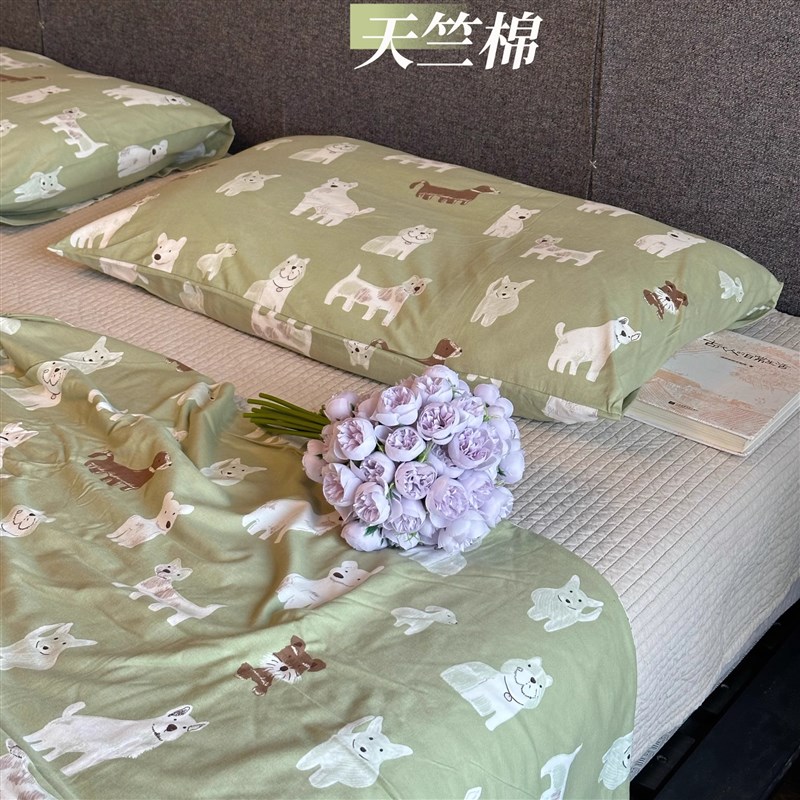 插画风儿童小动物针织棉被套纯棉天竺棉柔软空调被卡通风床上用品