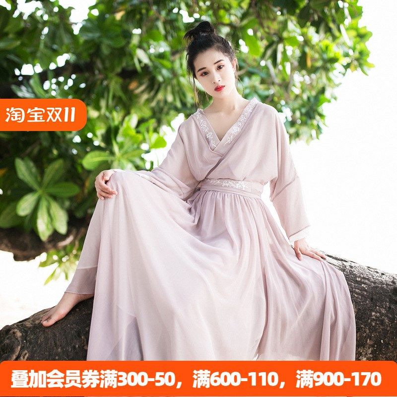 复古改良汉服领刺绣长裙女春秋季2024新款显瘦气质大裙摆连衣裙子