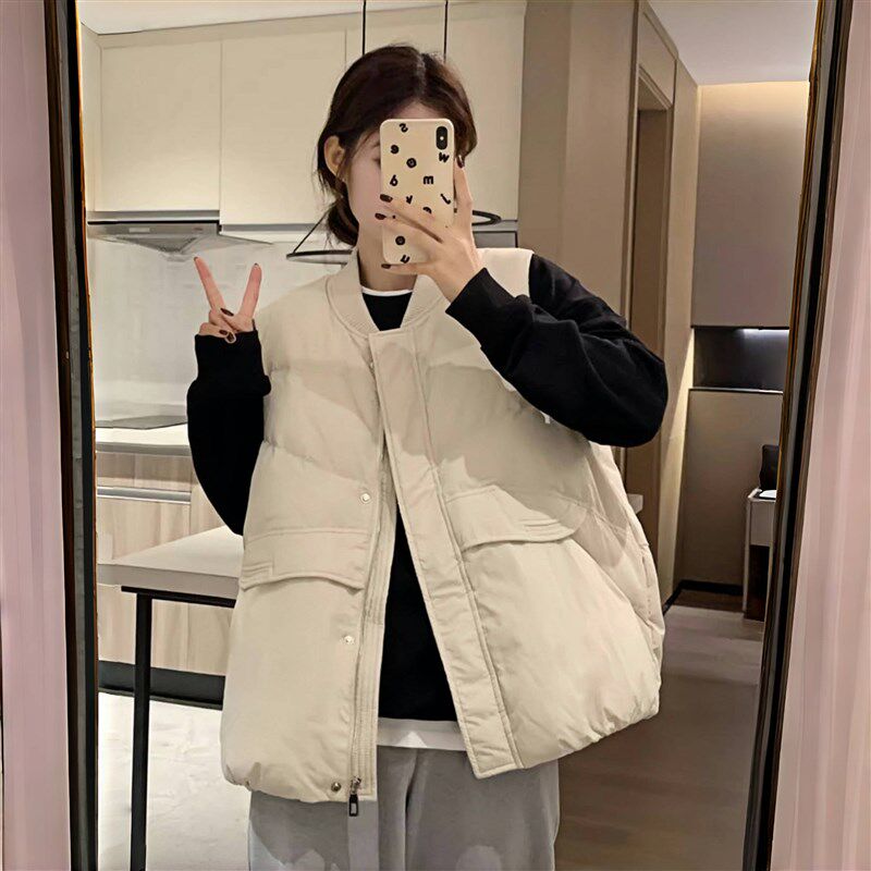 棉服马甲女秋冬新款学生外穿宽松保暖外套无袖坎肩立领背心马夹潮