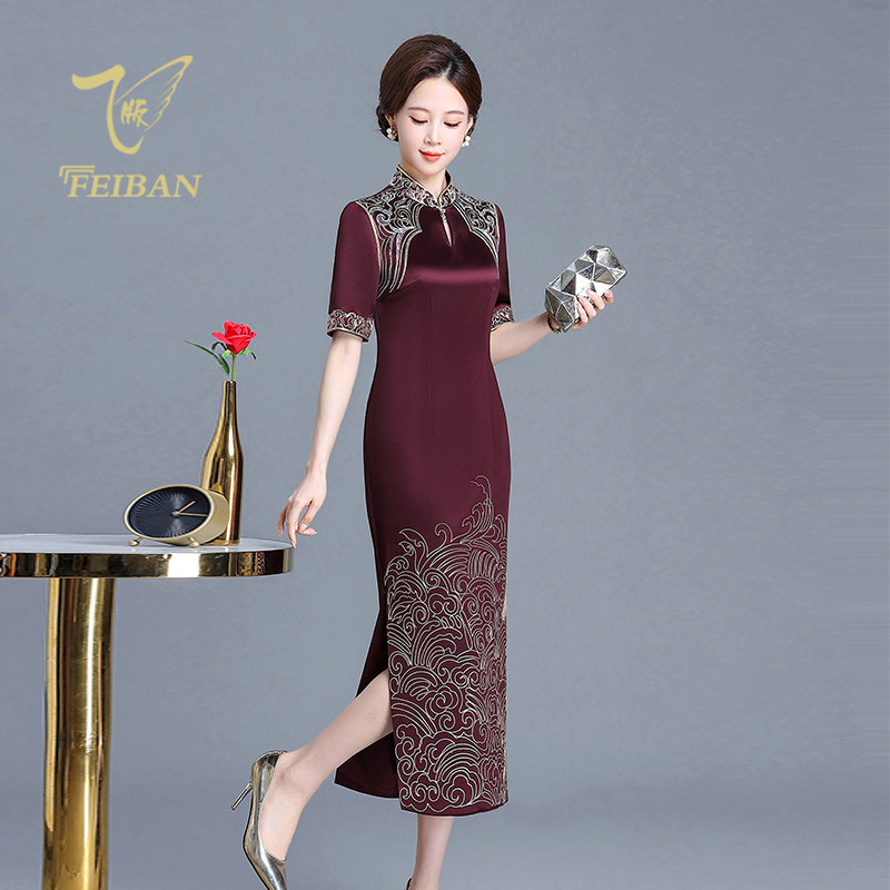 高端喜婆婆婚宴装平时可穿春夏2025新款礼服婚礼妈妈高贵旗袍醋酸