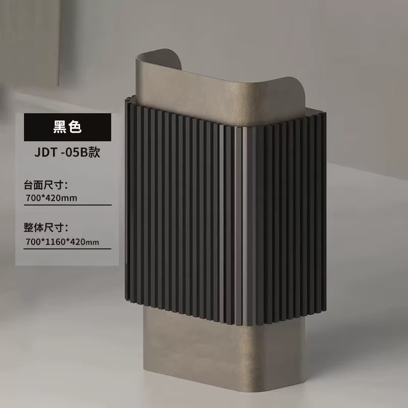 定制简约餐厅迎宾台公司前台木B格栅不锈钢酒店收银台接待台定制