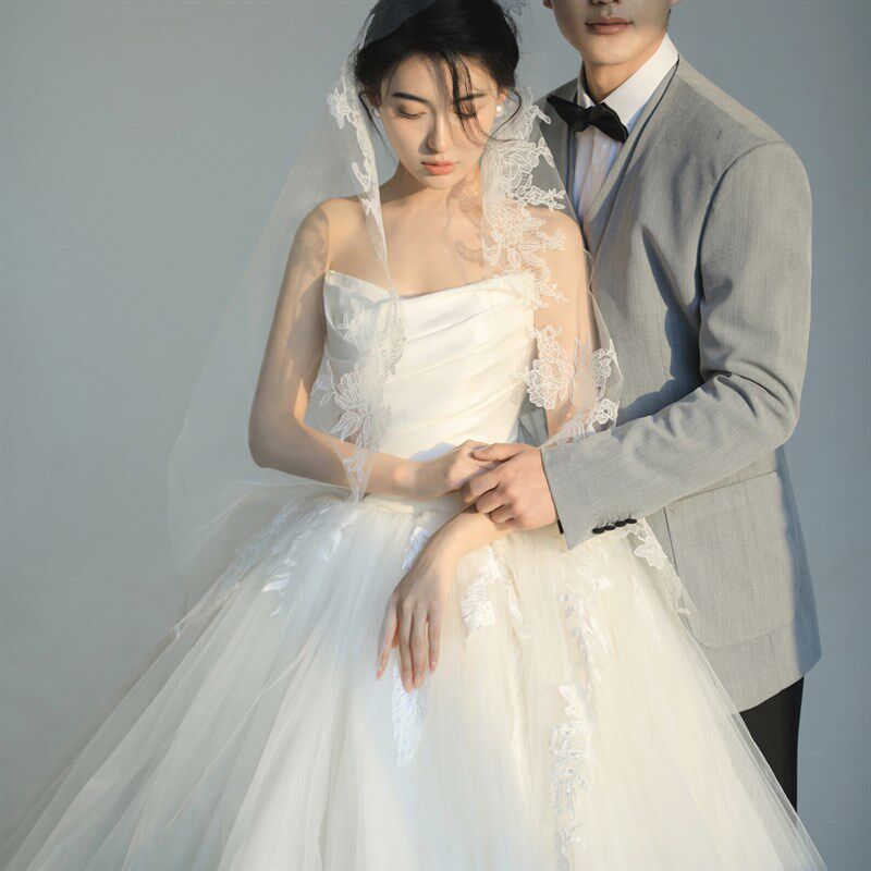 法式宫廷抹胸缎面显瘦公主蓬蓬裙拖尾新娘主婚纱森系梦幻高级感仙