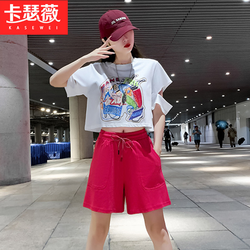 网红炸街休闲运动套装女夏装2024新款时尚洋气时髦短袖短裤两件套