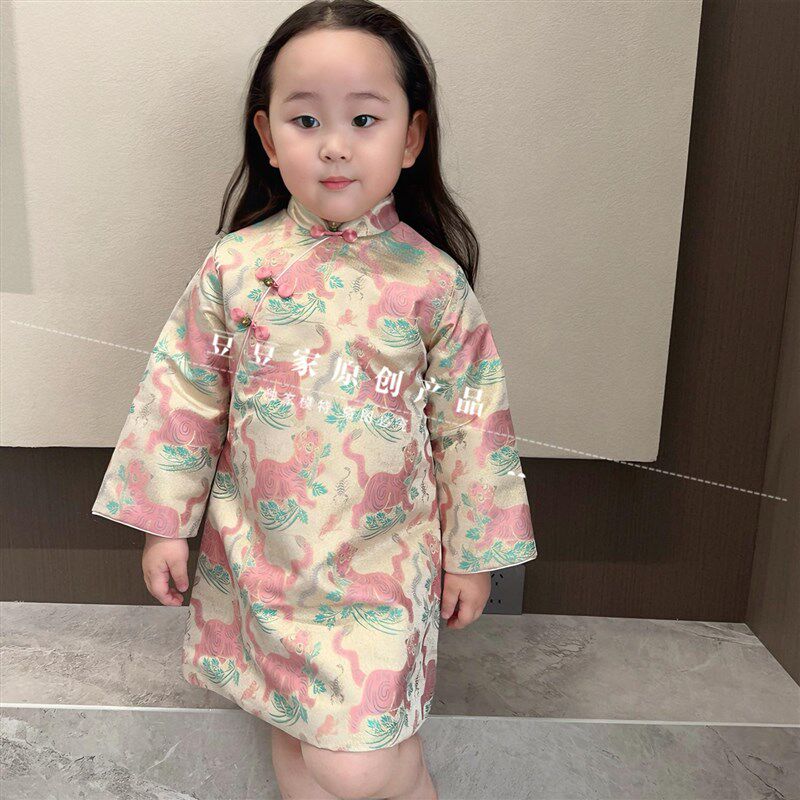 女童旗袍2024新款秋冬装儿童中国风改良版汉服女孩新中式连衣裙