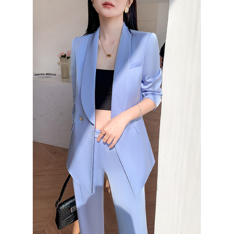 紫色休闲西装套装女2025新款夏季薄款高级感阔腿裤设计感小众西服