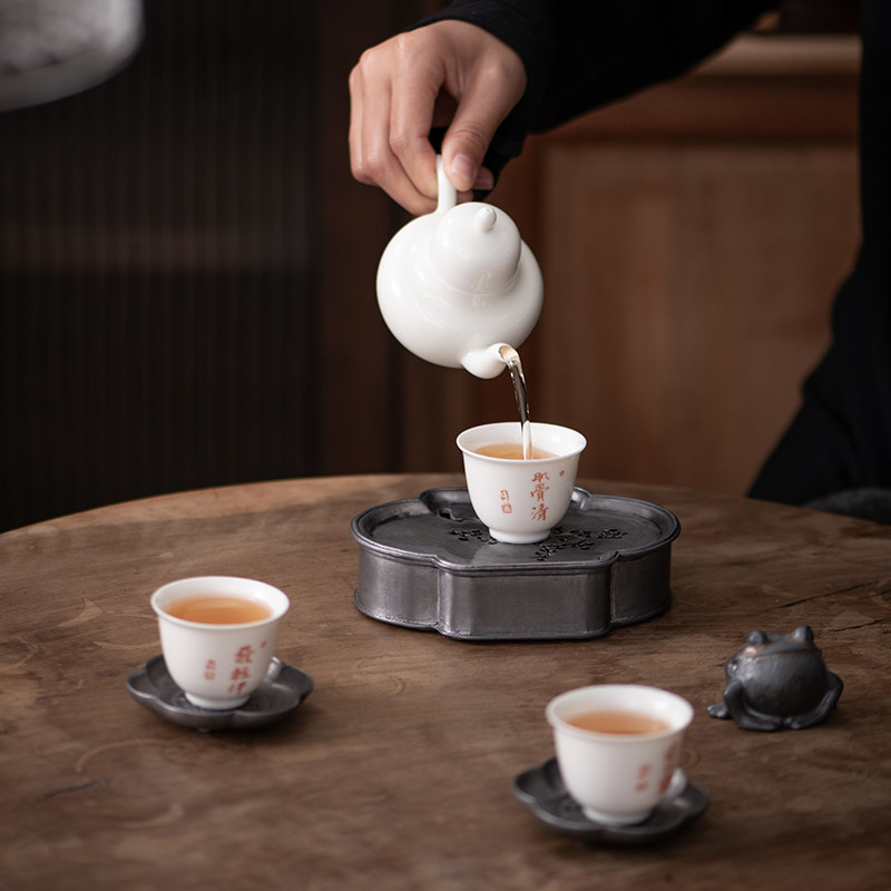 做旧仿古锡老壶承日式建水功夫z茶具茶盘干泡台养茶壶垫托盘蓄水