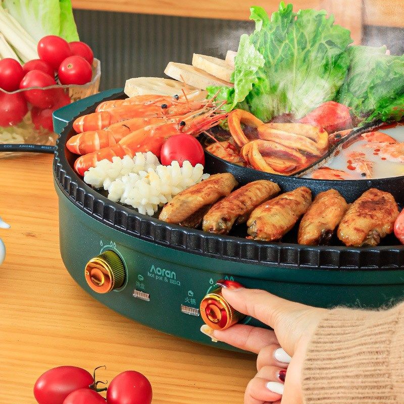 涮烤一体锅两用不粘烤肉锅大号鸳鸯锅多功T能电煮锅电烤盘