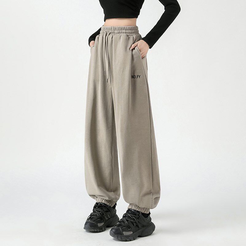 大码美式运动裤女秋冬季束脚哈伦卫裤胖mm200斤遮肉显瘦加绒裤子