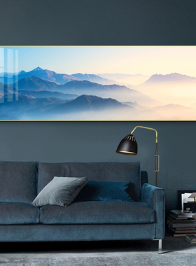 云雾缭绕山脉蓝色调风景客厅装饰A画沙发背景墙画主卧室床头画挂