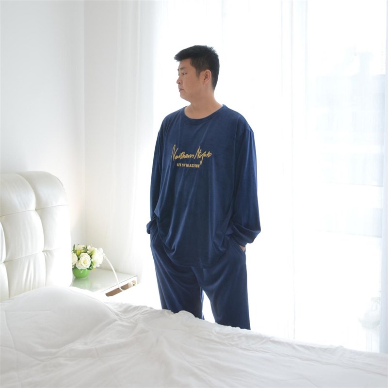 260斤加肥加大码超柔绒睡衣男冬季加厚绒圆领休闲保暖家居服套装