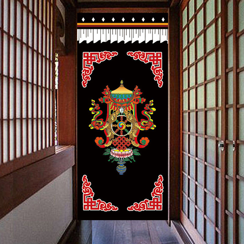 藏式棉麻门帘窗帘厨房隔断帘风水帘玄关卫生间短帘来图照片定做