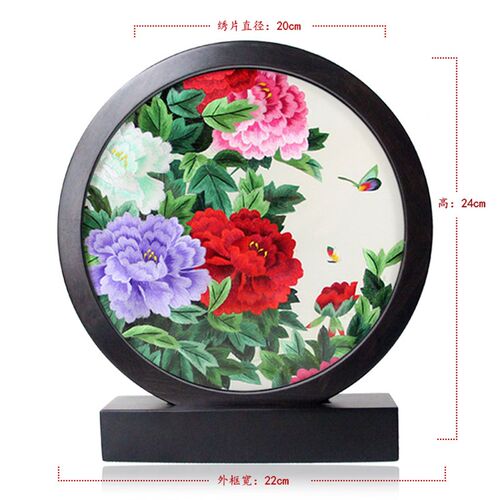 湘绣 牡丹 花开富贵  双面绣摆件 新年礼物 手工刺Y绣 工艺礼品