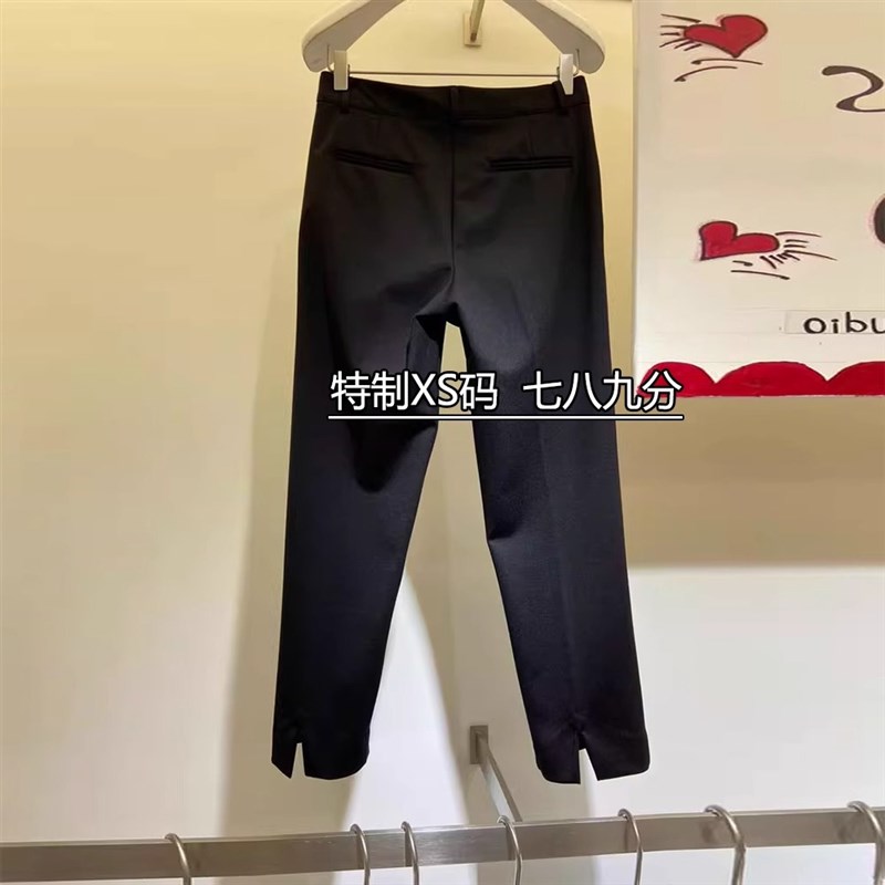 小个子穿搭七分开叉萝卜烟管裤女微胖mm设计感黑色弹力八分西装裤
