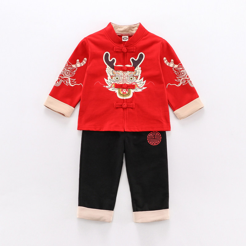 儿童汉服春秋款套装宝宝一周岁生日抓周服小孩百日宴礼服男童唐装