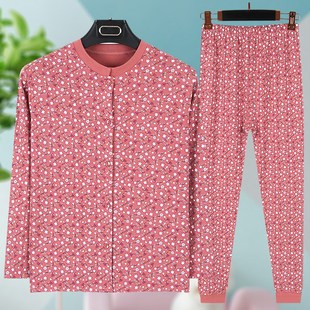 套装 秋衣秋裤 线衣线裤 老人宽松大码 中老年人女纯棉保暖内衣开襟衫