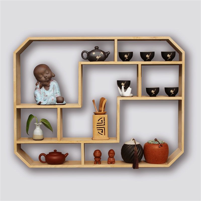 茶叶架茶具架紫砂壶展示架壁v挂墙上小博古架实木中式多宝阁置物