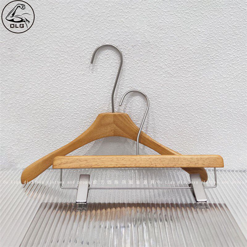 服装店实木衣架橡木清漆衣挂裤夹防H滑衣撑裤架定制LOGO