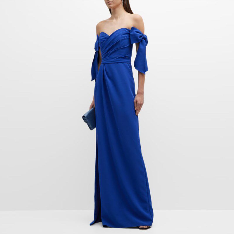 一字肩晚礼服齐地长裙小众气质2024新款主持人年会晚宴连衣裙时尚