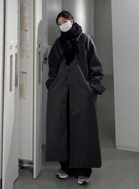 冬季加厚毛呢外套女韩版宽松超长款高个子学生过膝简约气质呢大衣