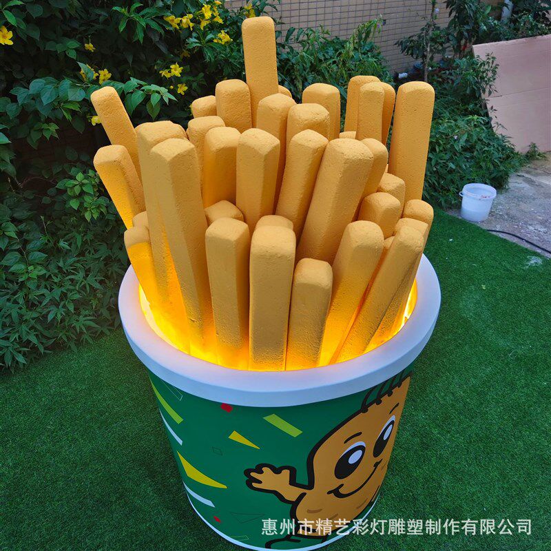 玻璃钢雕塑定制大号薯条桶泡沫雕塑餐饮门头商场户V外景观美陈摆