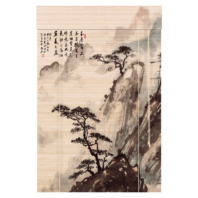 中国风竹帘卷帘窗帘卷拉式升降中式装饰隔断屏风拉帘X办公室遮光