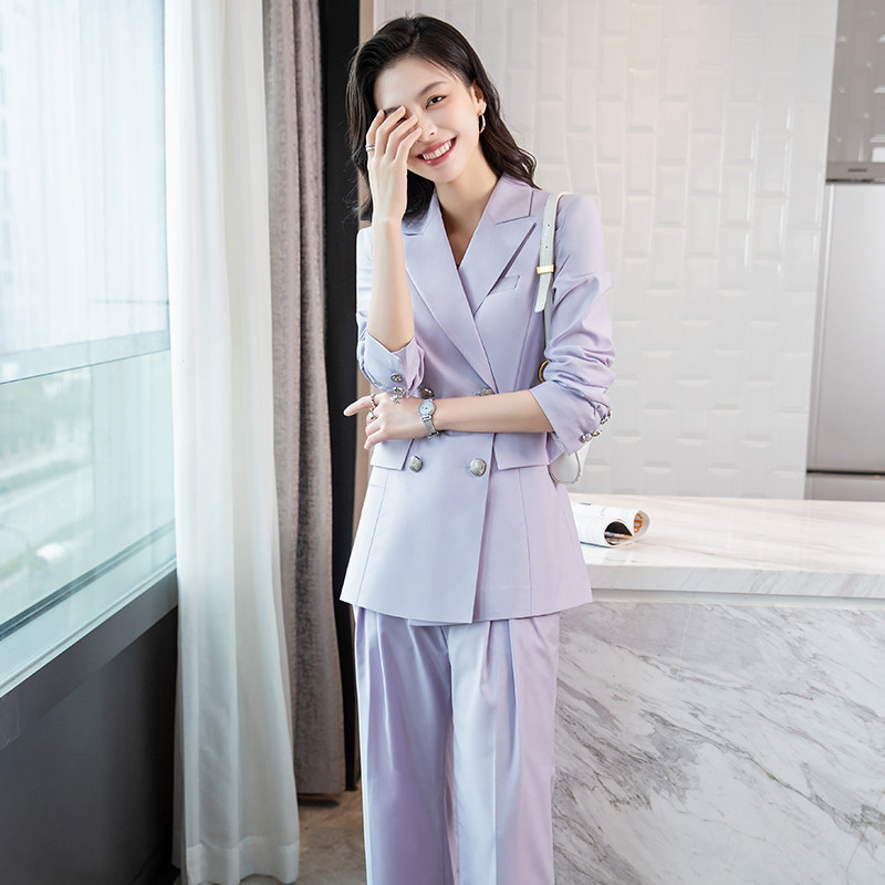 紫色西装套装女高端职业气质英伦风时尚御姐炸街高级感阔腿裤西服