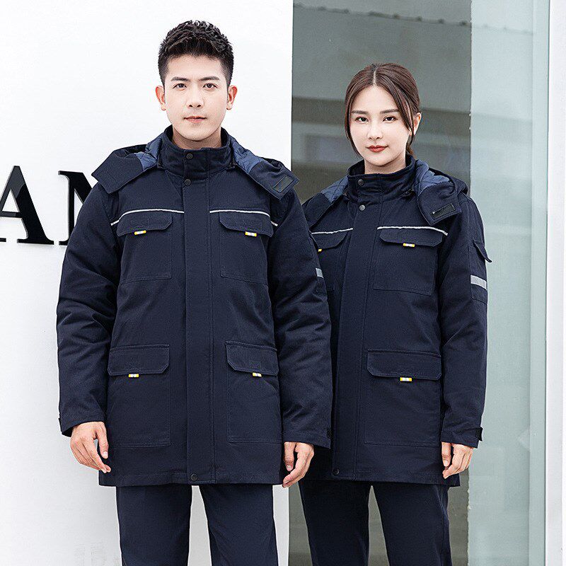 冬季工作服棉服h藏蓝色劳保服中长款企业工厂工人防寒服工装棉衣