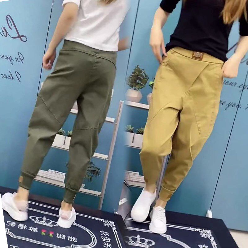 2021春秋新款休闲哈伦裤水洗棉牛仔裤女弹力宽松显瘦萝卜裤九分潮
