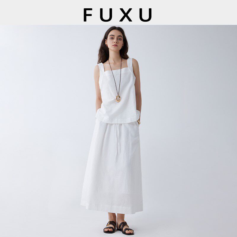 芙蕖FUXU 亚麻法式小背心吊带棉麻阔腿裤/半身裙/短裤松弛套装女