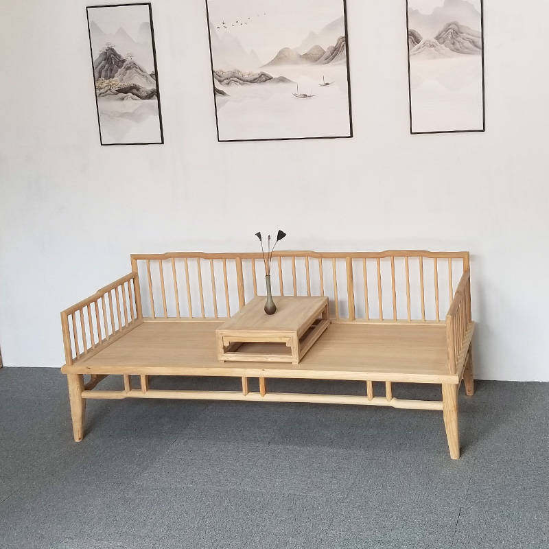 新中式实木罗汉床客厅小户型沙发家用民宿酒店R免漆白茬榆木贵妃