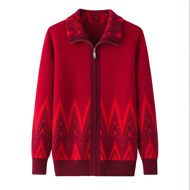 羊绒衫女中老年外套拉链开衫冬季加厚保暖针织毛衣妈妈款宽松版