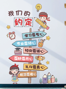 小学教室墙壁布置角落区域u学习牌装饰遮丑墙贴纸班级墙纸自粘贴