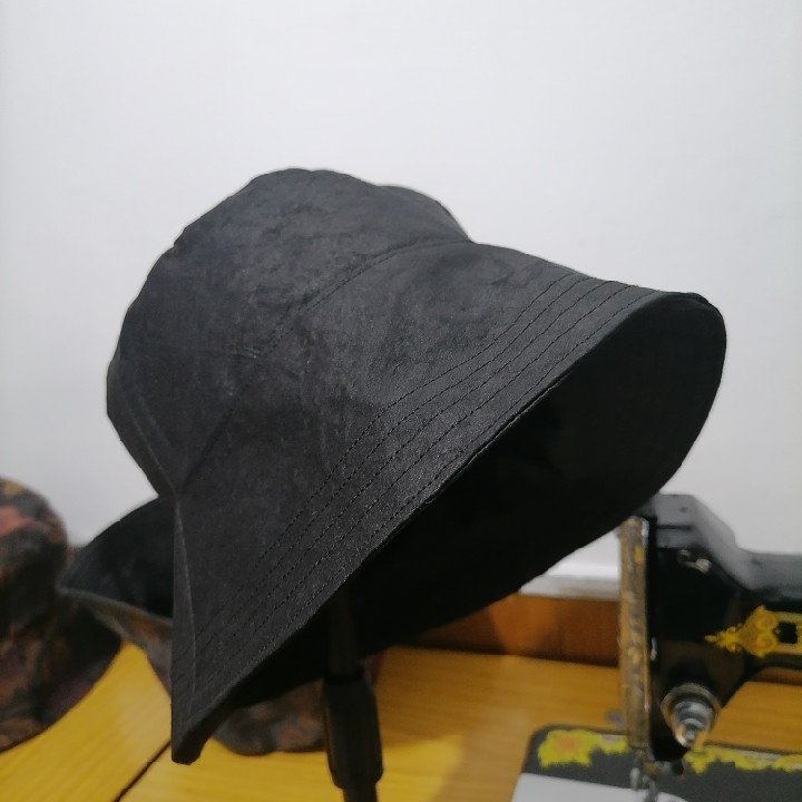 定做手工制作真丝香云纱渔夫帽盆帽防晒帽女士帽子钓鱼帽大檐帽