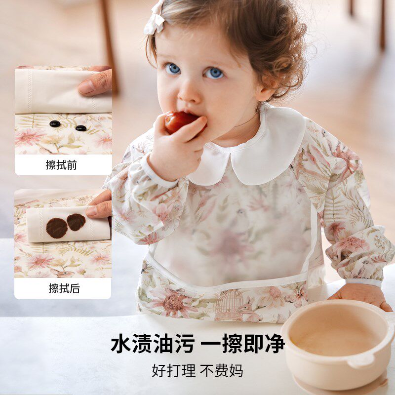 喜卡缇婴儿罩衣宝宝m夏季薄款围兜夏天防水辅食饭兜儿童吃饭反穿