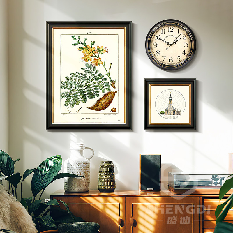 美式餐厅挂画复古饭厅时钟壁画欧式田园植物装饰画餐桌背景墙油画