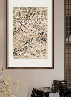 法式中古风挂画美式复古客厅沙发背景墙装饰画轻奢小众艺术花鸟画