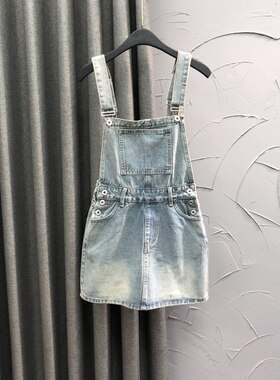 复古减龄学院牛仔背带短裙女夏季时尚洋气显瘦百搭a字半身包臀裙