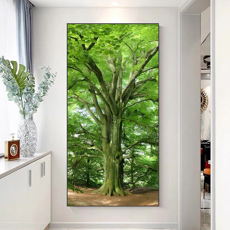 数字油画diy油画客厅森林树木北欧风玄关风景大幅竖版手绘装饰画
