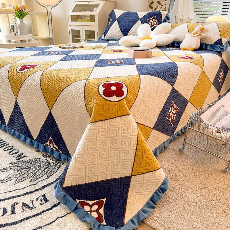 冬季牛奶绒夹棉床盖单件r加厚床单双面两用榻榻米炕盖毯三件套保