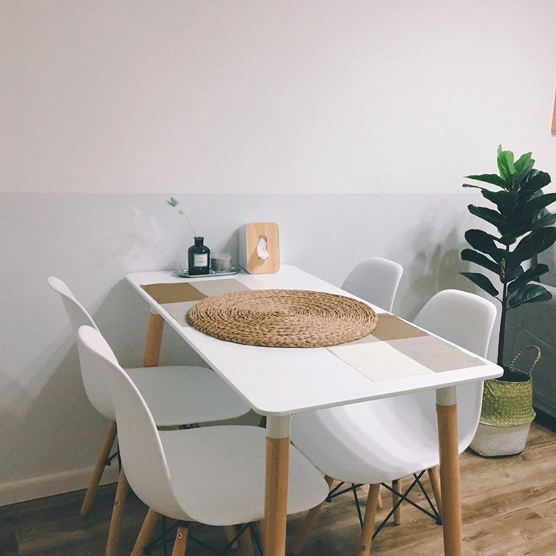 北欧伊姆斯f餐桌方桌小户型简约白色实木休闲桌子洽谈桌椅组合