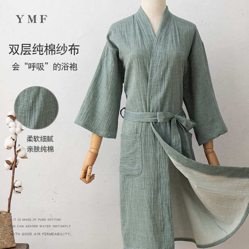 女夏纯棉浴袍纱布晨袍全棉女士汗蒸服吸水情侣浴衣加大美容院睡袍